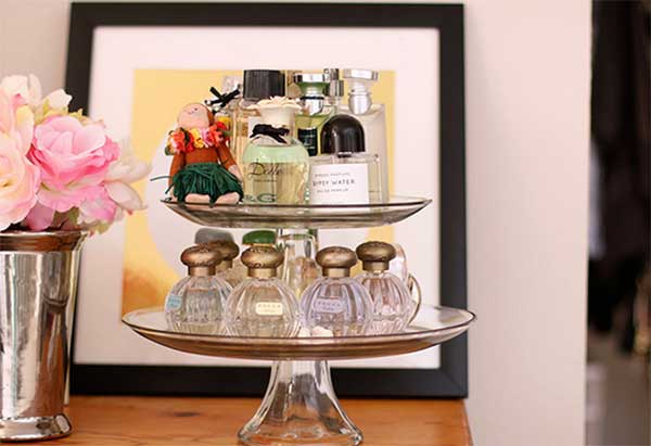 fragrances on a cake stand